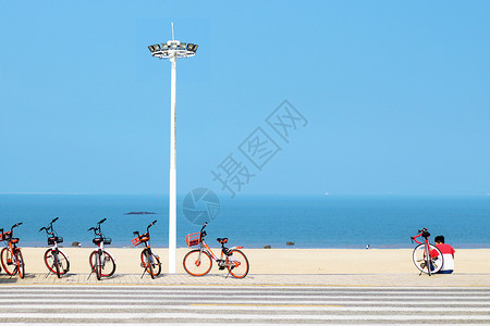 共享单车素材厦门观音山海边自行车背景