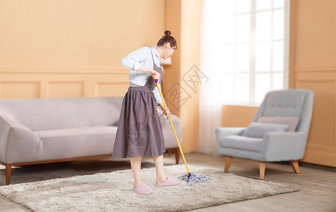 扫地的女孩打扫卫生的女士设计图片