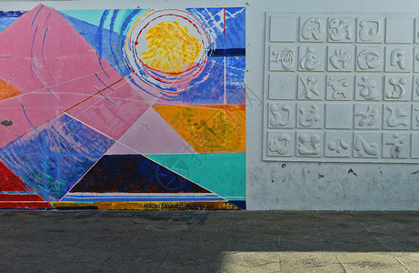 瓷砖房摩洛哥艾西拉小镇涂鸦背景