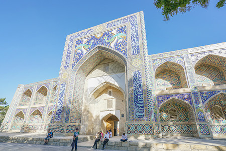 托坦努斯乌兹别克斯坦布哈拉清真寺宣礼塔背景