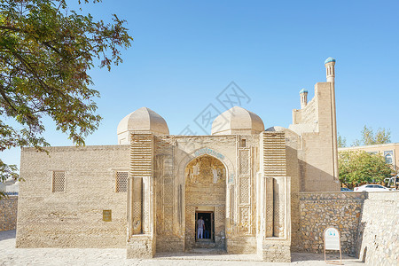 突厥斯坦乌兹别克斯坦布哈拉清真寺宣礼塔背景