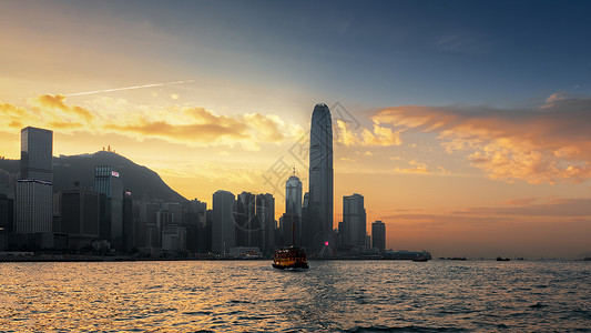 商厦香港维多利亚港黄昏落日背景