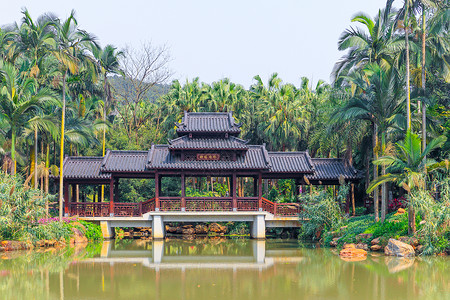 仿古廊桥南宁映塔廊桥背景