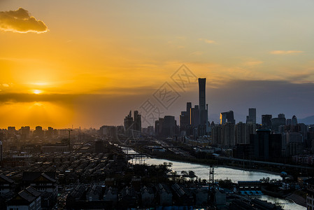 北京CBD城市夕阳风光背景图片