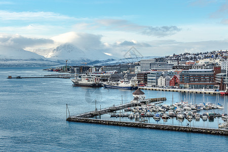 北极船北极之门特罗姆瑟旅游城市风光背景