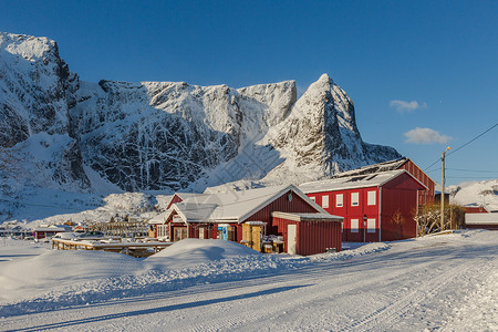 北极圈冬季罗弗敦群岛雷纳渔村风光高清图片