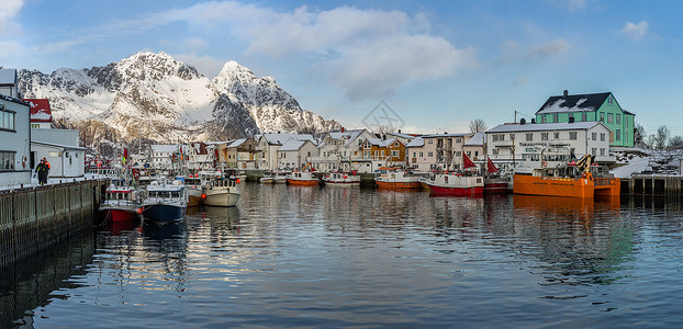 北欧建筑风景挪威罗弗敦群岛世界文化遗产Nusfjord渔村背景