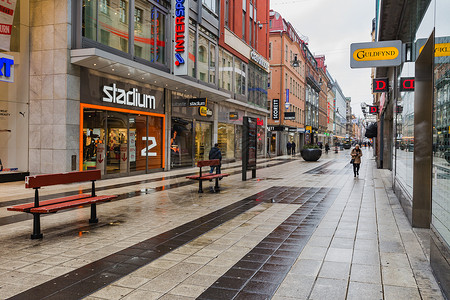 瑞典旅游斯德哥尔摩商业街区街景背景