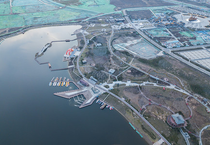 西安航天基地航拍西安昆明池遗址背景