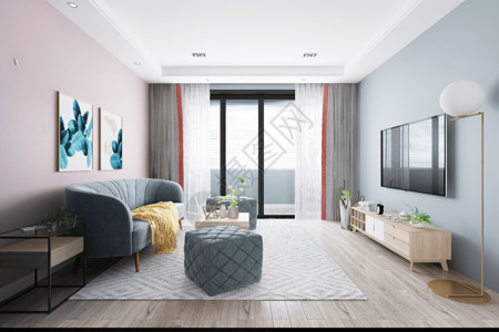 粉色欧式素材欧式现代客厅设计图片