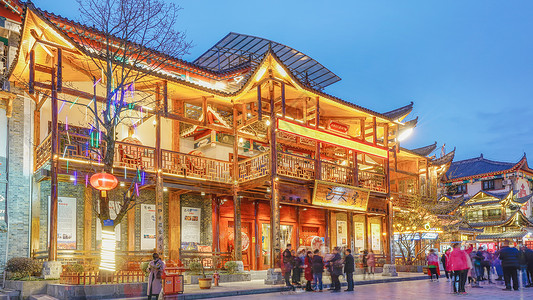 土家建筑恩施土家女儿城夜景背景