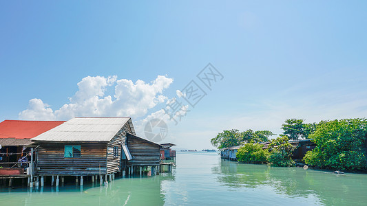 马来西亚槟城海上居民水屋高清图片