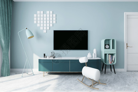 绿色橱柜清新电视背景墙设计图片