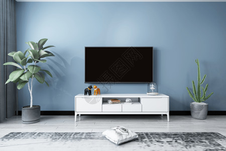 家居电视冷色系电视背景设计图片