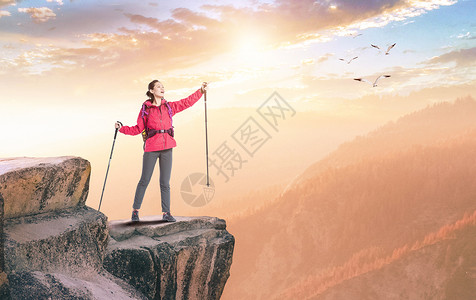 女孩滑雪登山运动设计图片