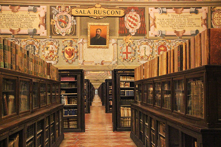意大利宫博洛尼亚的阿尔基金纳西奥宫图书馆背景