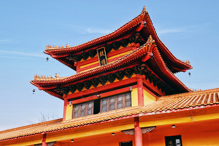 黄峪寺洗心禅寺中式亭台鼓楼背景