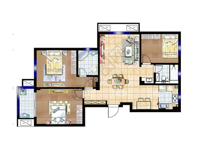 彩色平面图三室一厅高清图片