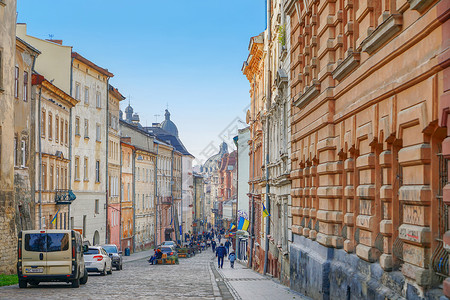 乌克兰利沃夫传统街巷背景图片