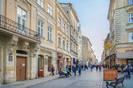 乌克兰利沃夫传统街巷高清图片