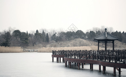 古风亭圆明园结冰湖面背景