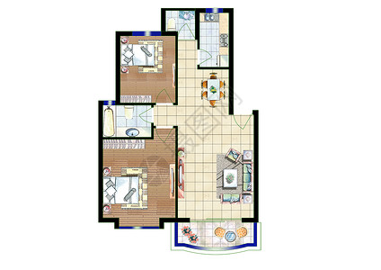 室内平面素材彩色简装家居平面图设计图片