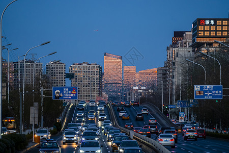 晚霞北京二环路交通背景图片