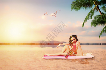 热毛巾美女海滩度假设计图片