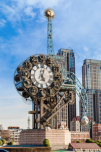 现代雕塑天津世纪钟背景