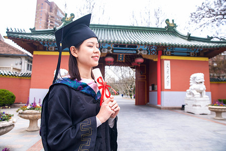 校门口堵车女大学生毕业背景