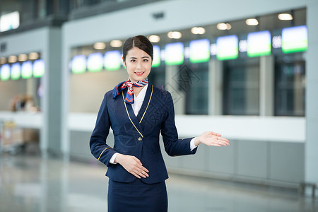 裙装美女机场空姐服务背景