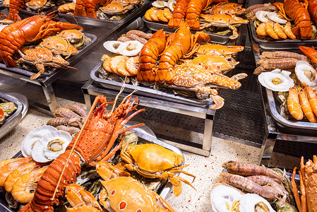 龙虾海鲜大杂烩铁板虾高清图片