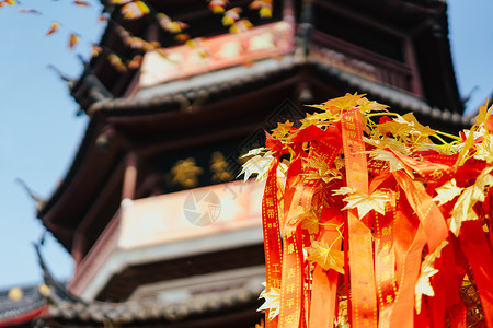 橙色彩带江苏无锡南禅寺旅游景区背景