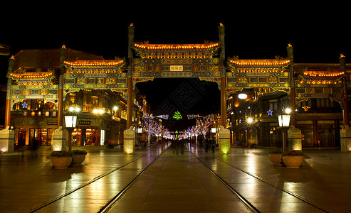 北京正阳门夜幕下的前门大街背景