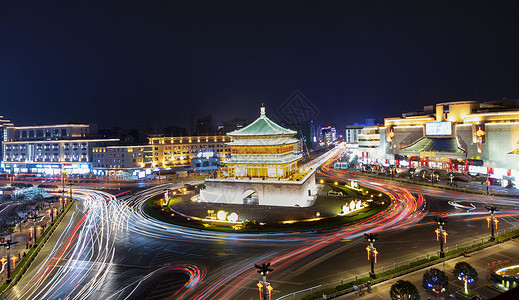 西安钟楼广场夜景背景图片
