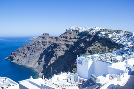 希腊圣托里尼岛边的美丽悬崖高清图片