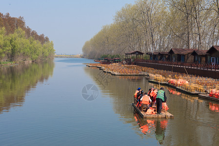 竹筏小屋江苏兴化水上森林竹筏背景