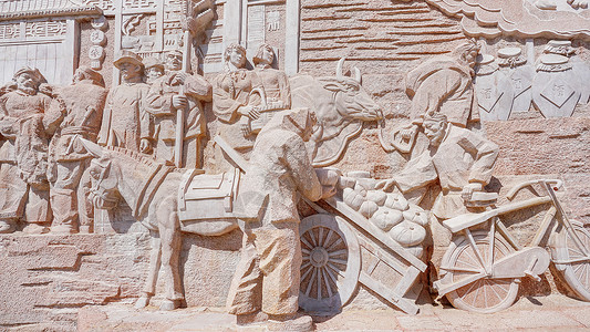 陕北民俗文化浮雕背景图片