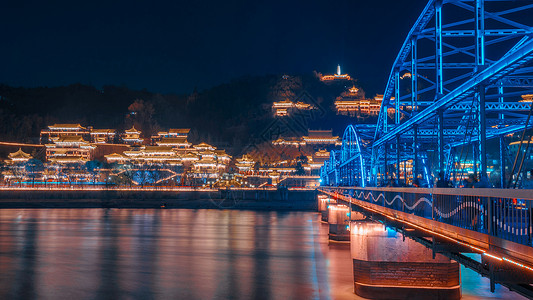 兰州中山桥夜景高清图片