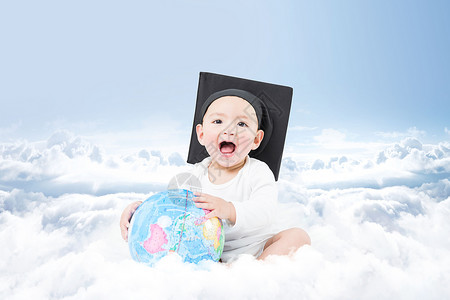 婴儿坐在地球婴儿创意教育设计图片