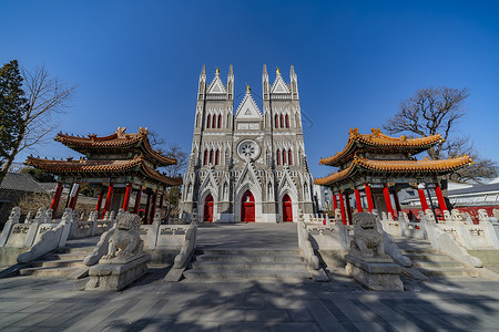 北京西什库天主堂建筑背景图片