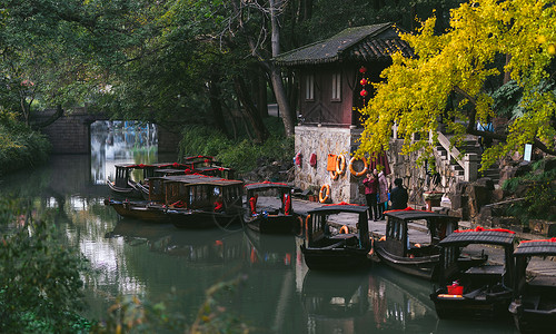 虎丘苏州旅游景点乌篷船背景