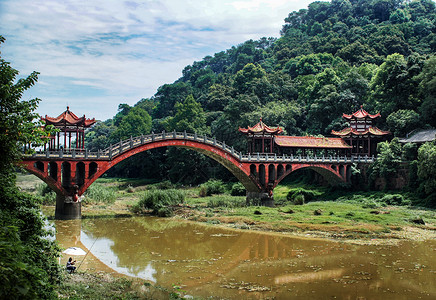 乐山烈士四川乐山大佛亭桥廊桥背景