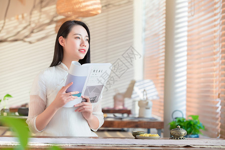 古风美女看书背景图片