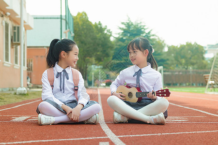 仕女弹琴儿童节小学生操场活动背景