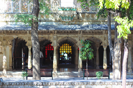 乌代亚斯印度乌代布尔城市王宫庭院背景