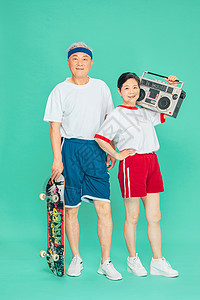 老人运动收音机老人运动滑板收音机背景
