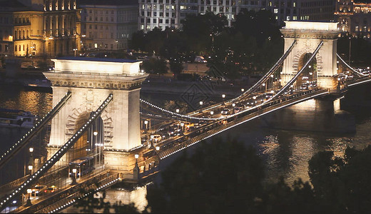 桥面素材俯瞰布达佩斯链子桥夜景背景
