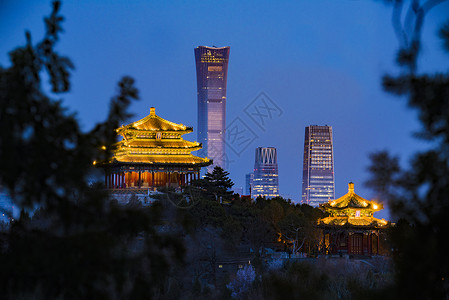 寺庙之夜新旧交融的北京背景