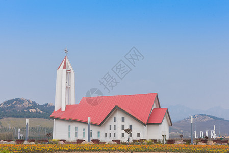 天津热带植物观光园青岛西海岸生态观光园教堂背景